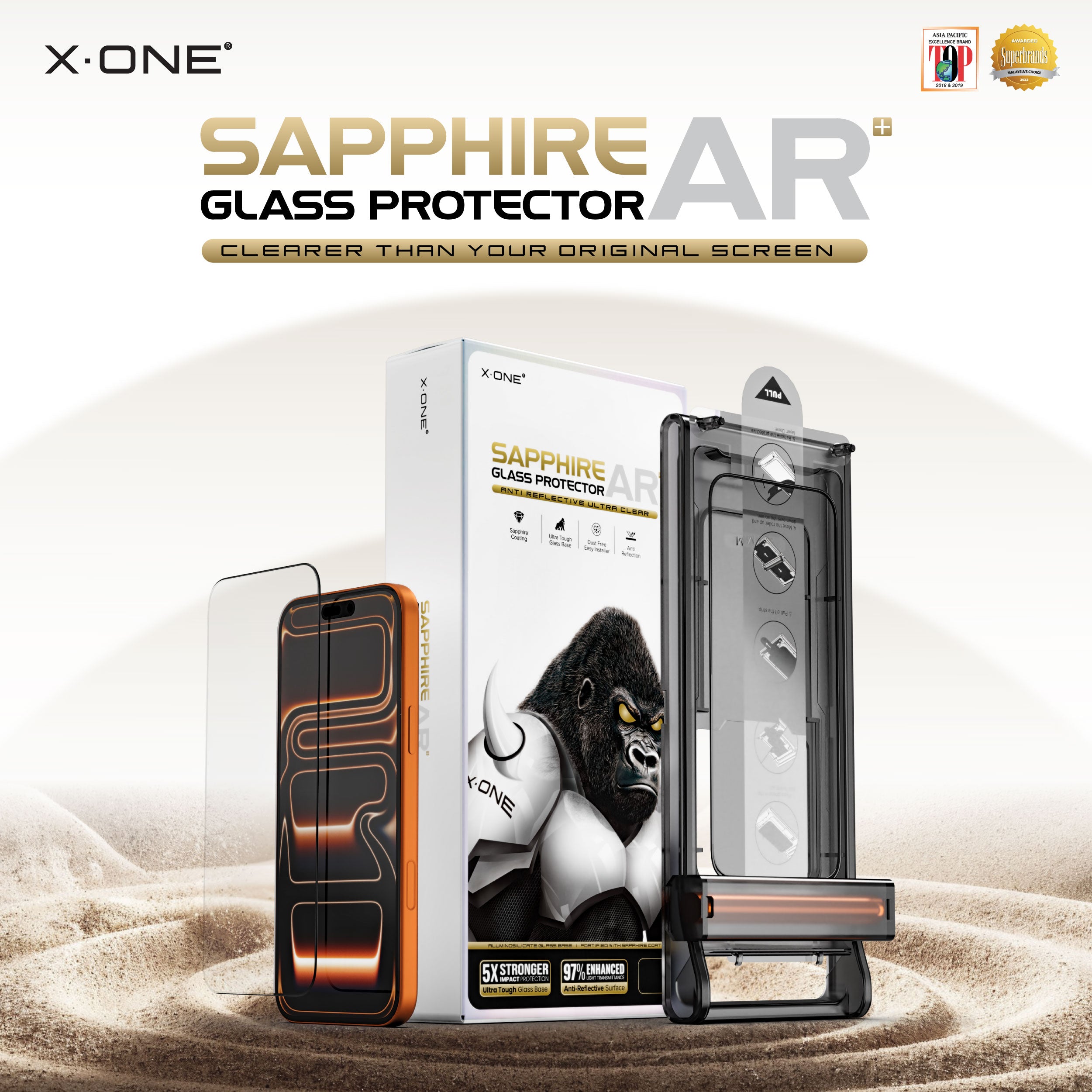 X.One Sapphire AR+ Glass Protector with Installer Kit for iPhone 17 & 16 Series