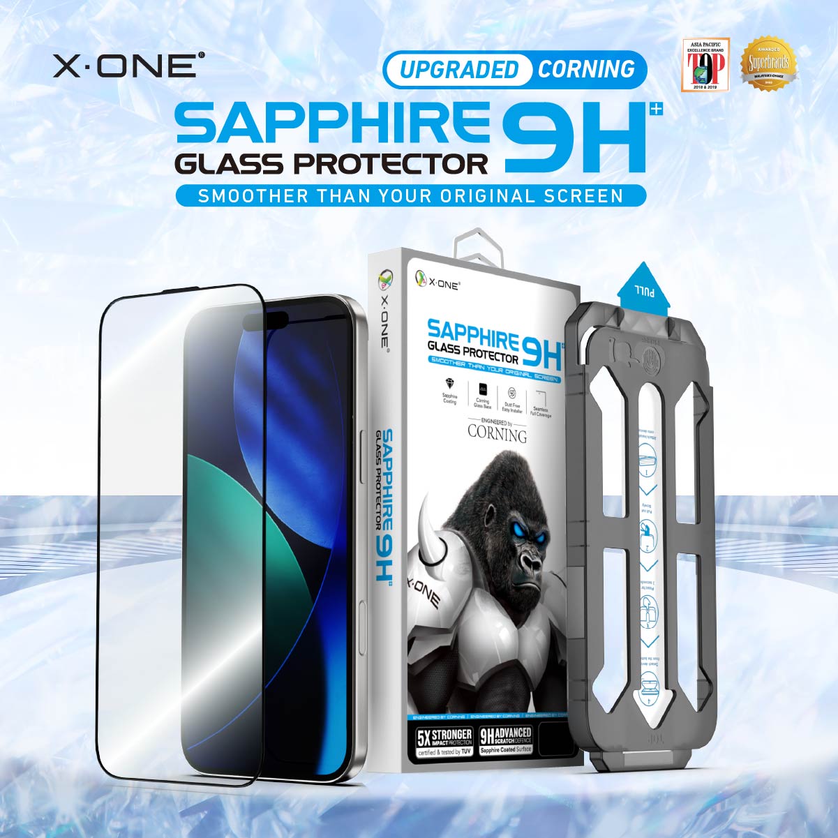 X.One® Sapphire Coated Corning Glass with Dust Free Installer Kit for iPhone